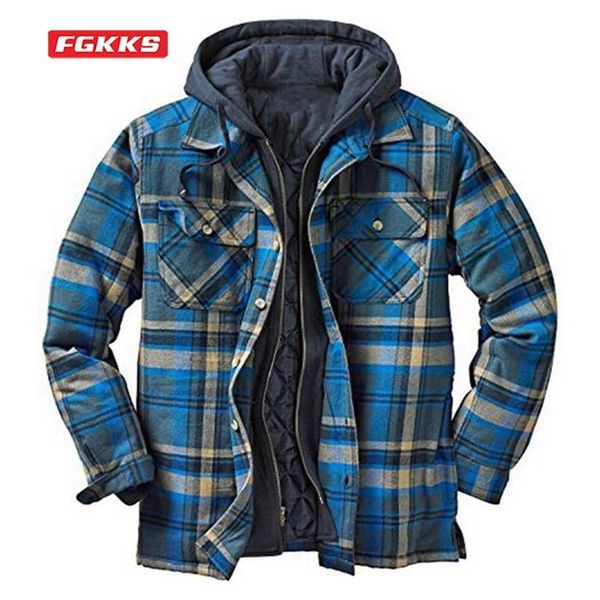 

fgkks cotton jacket male european and american winter thick warm fashion long-sleeved loose hooded men jacket coats 211103, Black