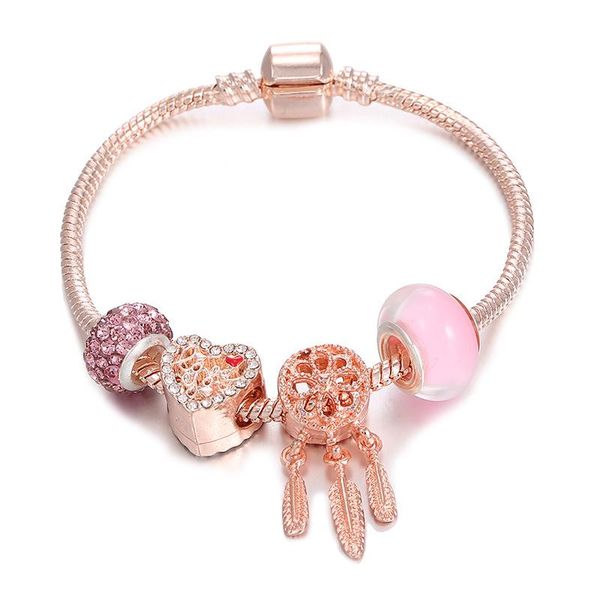 

link, chain arrival 2021 trendy origional rose gold bracelet with pink dazzling flower beads women diy gift fahion jewelry making, Black