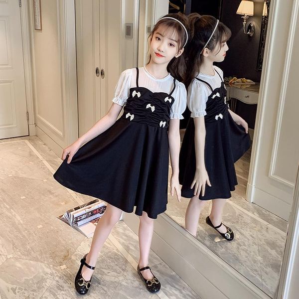 

girl's dresses children clothes summer bow dress 110-160cm 2021 retail, Red;yellow