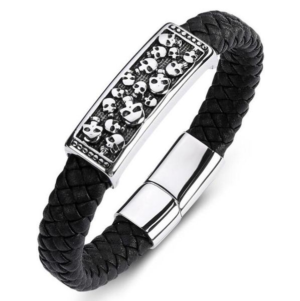 

bangle fashion charm men's leather alloy bracelet cool skull, Black