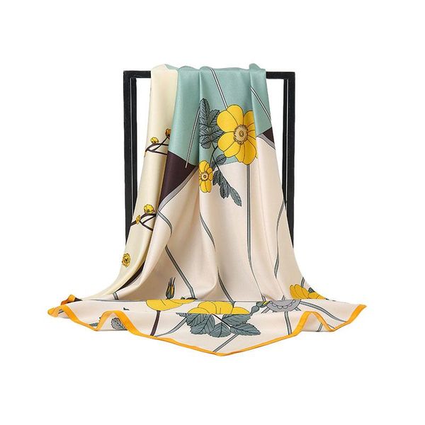 

spring and autumn scarf simple flower under umbrella plant print retro ethnic twill head scarves shawl, Blue;gray