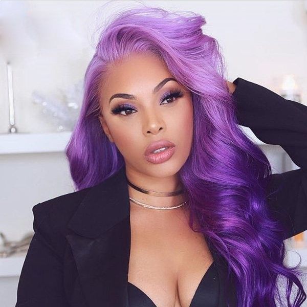 

women's wig purple lace front wigs for heat resistant glueless, Black;brown