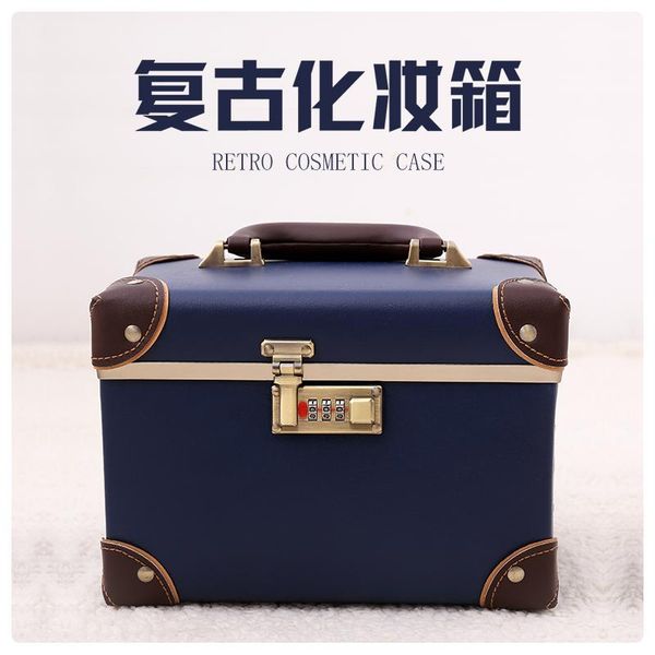 

make up bag portable large capacity storage cosmetic box suitcase makeup case retro travel waterproof bags & cases