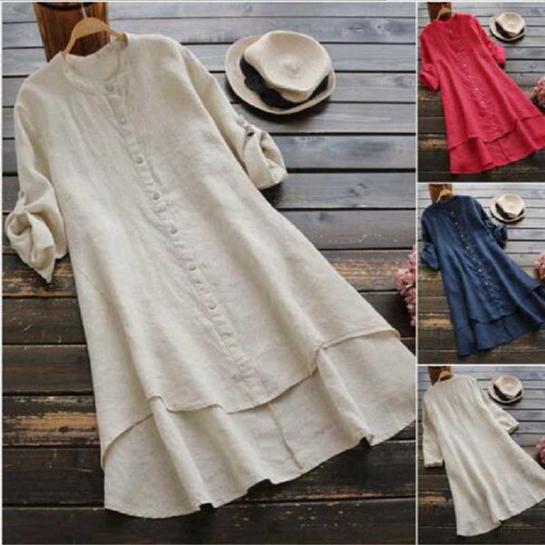 

spring autumn women loose casual dress plus size o-neck solid color cotton linen baggy vestidos vintage long sleeve dresses, Black;gray