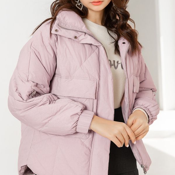 

down jacket women's winter new white duck standing collar loose coat pink, Black