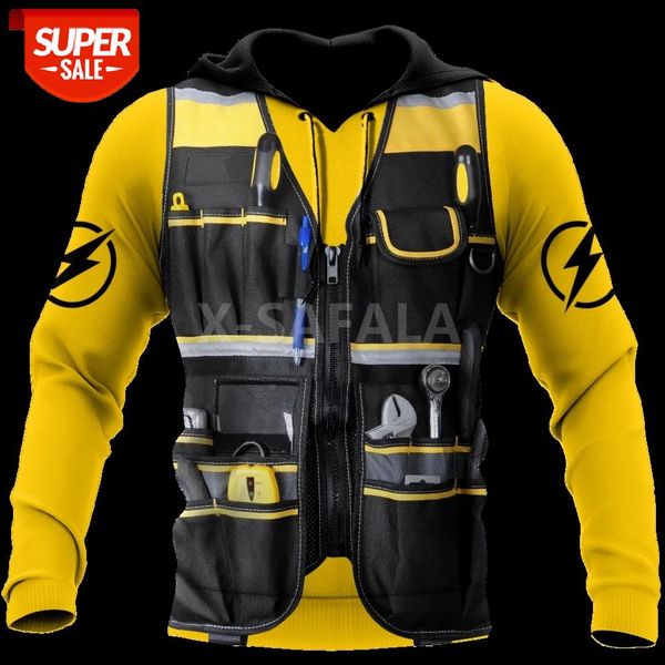 

electrician uniform pullover 3d print spring autumn hoodie man women harajuku outwear zipper sweatshirt casual #jc3m, Black