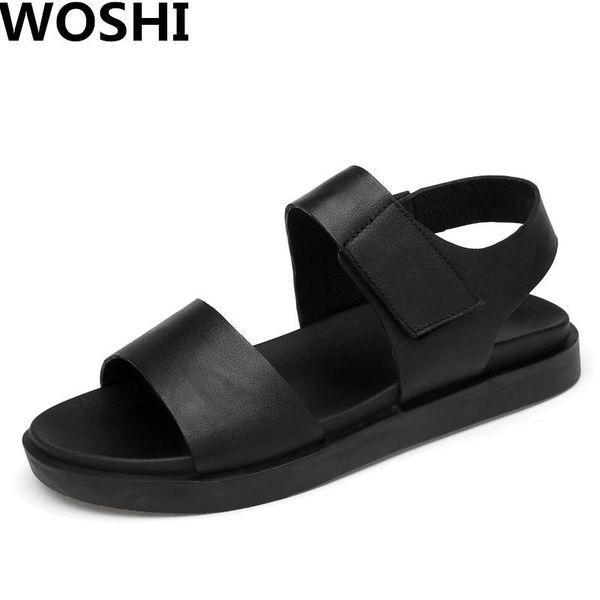 

sandals summer fashion outdoor genuine leahter men large size casual beach shoes ankle strap leisure slippers w4, Black
