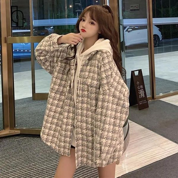 

women's jackets luck a korean loose casual thick warm shirt jacket women 2021 autumn all-match pocket turn down collar long sleeve stre, Black;brown