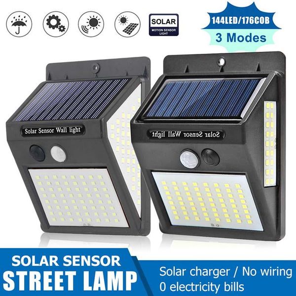 

solar lamps 3mode waterproof led motion sensor lights outdoor sunlight powered street wall lamp for deck garden illumination