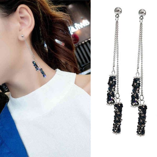 

charms ear stud clip rings women's fashion exaggerated tassel long super flash crystal cylindrical irregular, Golden