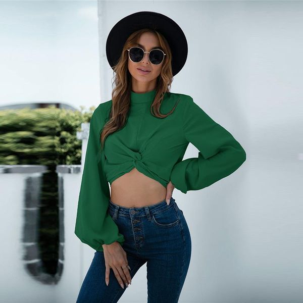 

women's blouses & shirts 2021 fall winter design twisted lantern sleeve short for ladies fashion casual all match chic, White