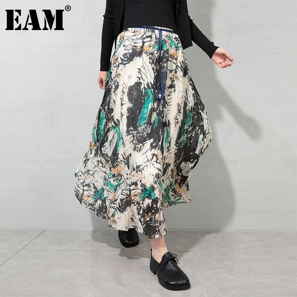 

[eam] high elastic waist pattern printed long holiday half-body skirt women fashion spring summer 1dd833709 210512, Black