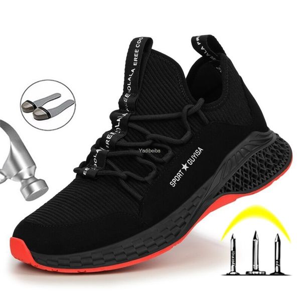 

manlegu 36-48 lightweight safety shoes men steel toe safety boots anti-piercing breathable working shoes man safety shoes 210923, Black