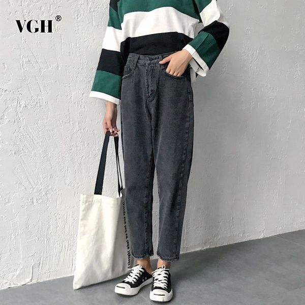 

vgh black streetwear denim trousers for women high waist slim casual pencil pants jeans female spring fashion new 210421, Blue