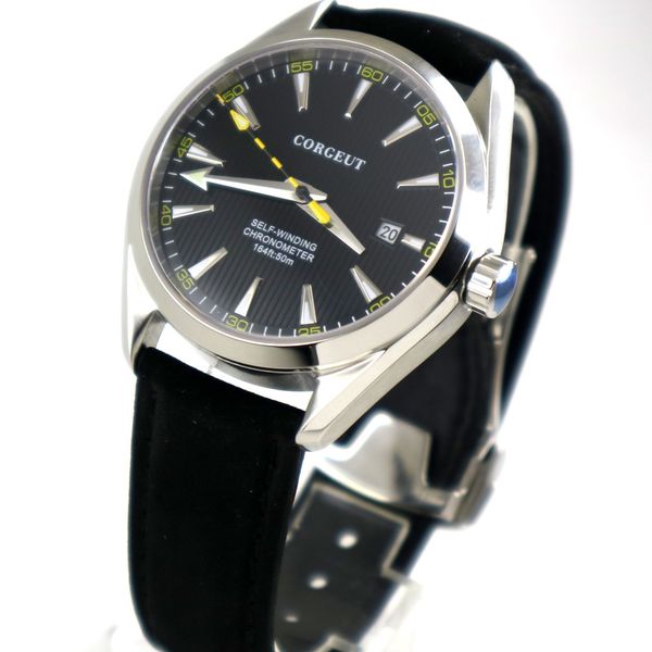 

polished 39mm corrugated black marker plate band date sapphire glass automatic human watch, Slivery;brown