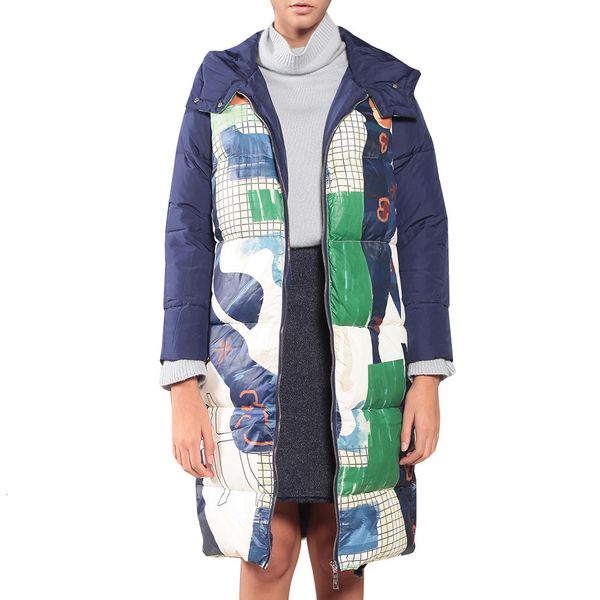 

Ladies of duck white female mid-length winter printed hoodie jacket, Black