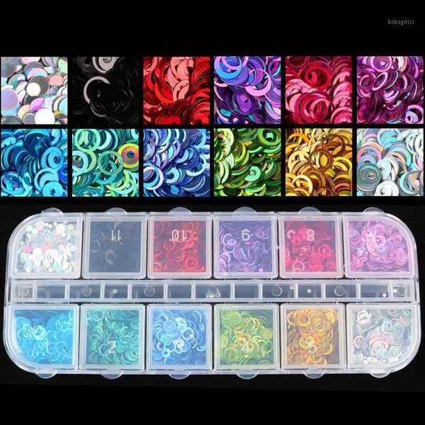 

grids/box holographic dreamlike rainbow round mixed size circle sequins nail glitter paillette art slice decals1, Silver;gold