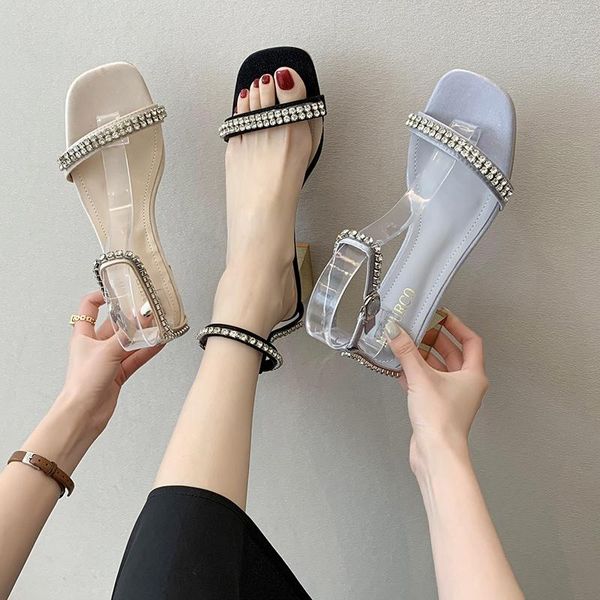 

sandals roman female shoe espadrilles platform 2021 summer med square toe block heels buckle strap gladiator girls high medium b, Black