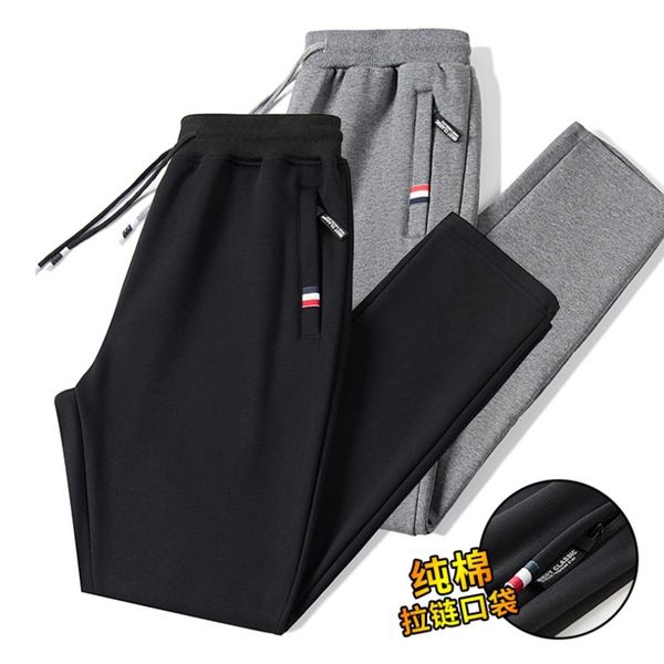 

spring and autumn new pure cotton sweat loose straight casual large toe guard men's knitted long pants, Black