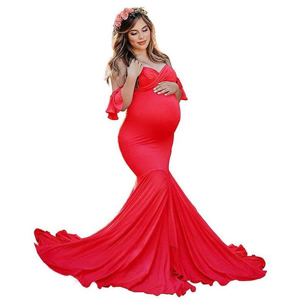

maternity dresses shoulderless cotton for po shoot cross v-neck pregnancy dress pregnant women clothes dr, White