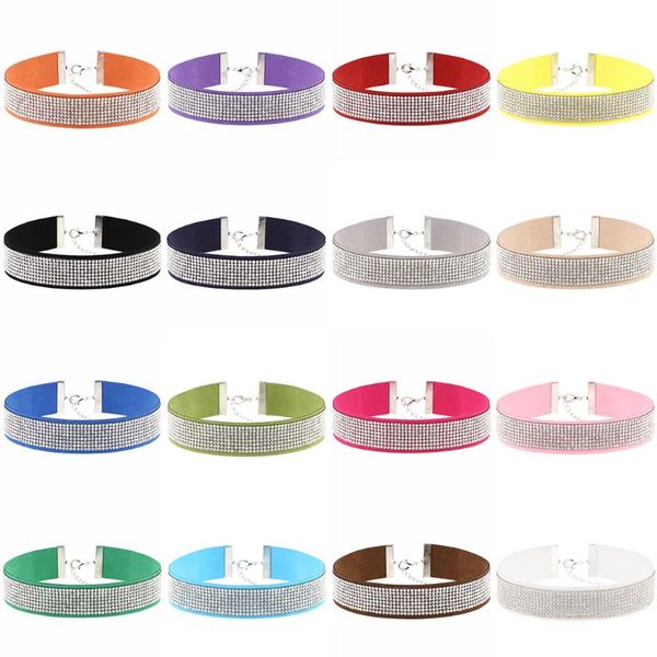 

adjustable velvet ribbon rhinestones choker necklace cool gothic style handmade simple female night party wedding, Golden;silver