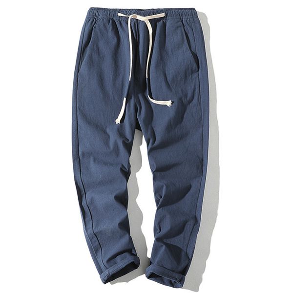 

fashion boutique pants waistband large casual elastic waist 2021 summer men's cotton hemp quarter, Black
