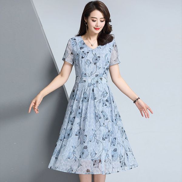 

2021 new summer women casual dress short sleeve a-line long vestido, White