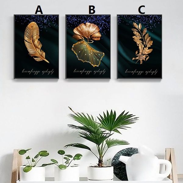

unframed painting aesthetic dream golden leaf feather print nordic home decoration canvas poster