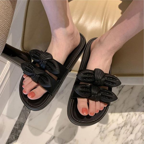 

women's shoes 2021 summer fashion bowknot slippers outdoor ladies sweet ins girls soft bottom home sandals for female, Black