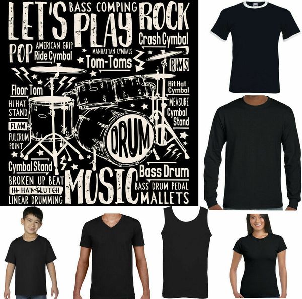 

drums t-shirt mens funny drummer adhesive set rock music pool text top, White;black