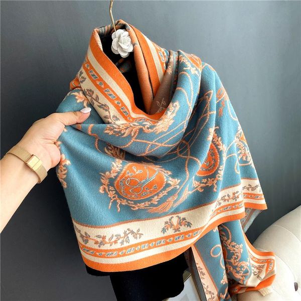

scarves winter scarf double-sided cashmere bufanda elegant female shawls floral wrap hijab for ladies autumn warm blanket stoles 2021, Blue;gray