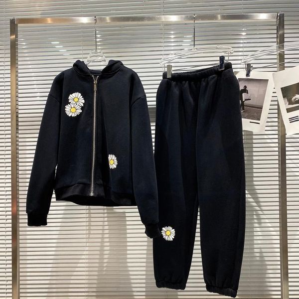 

women's two piece pants sunflower fleece hoodies jacket + sweat pant 2021 winter set casual suit, White