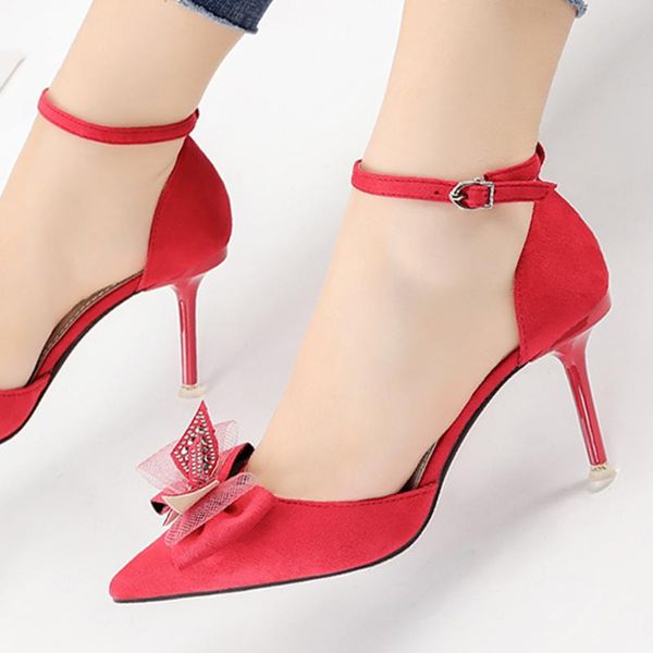 

dress shoes lace rhinestone ladies high heel suede ankle strap women pumps wedding summer 2021 girl lady fashion, Black