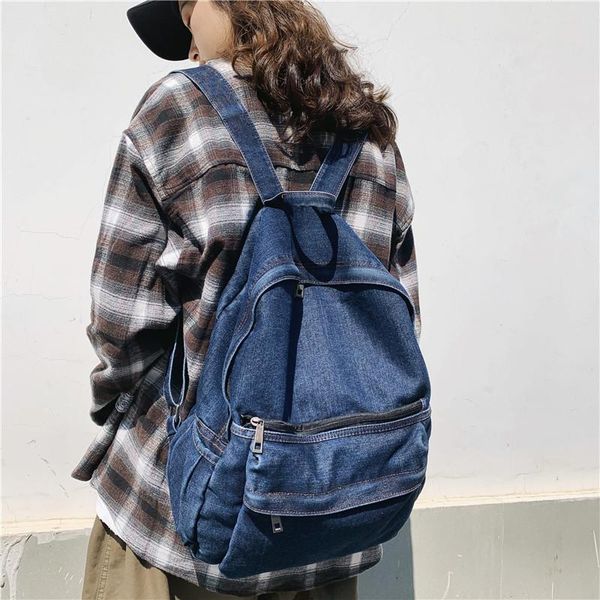 

street style backpack wash denim campus retro large capacity lapnotebook travel bag for boys girls