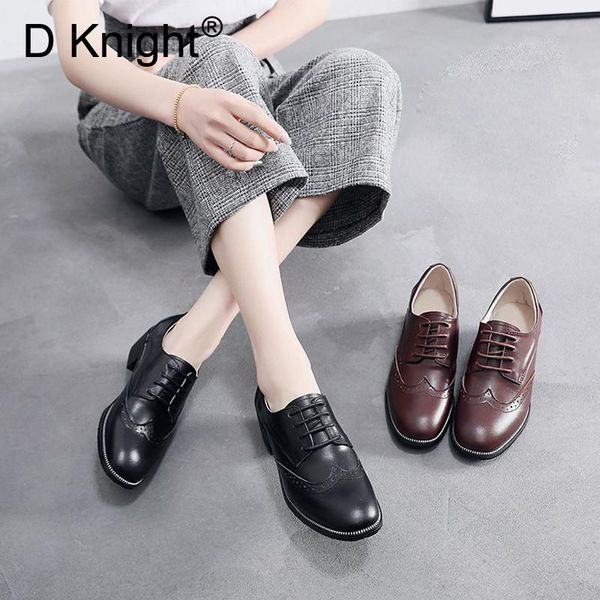 

dress shoes vintage carved women pumps oxfords size 30-42 cow leather 4.5cm heels lady brogues british oxford woman, Black