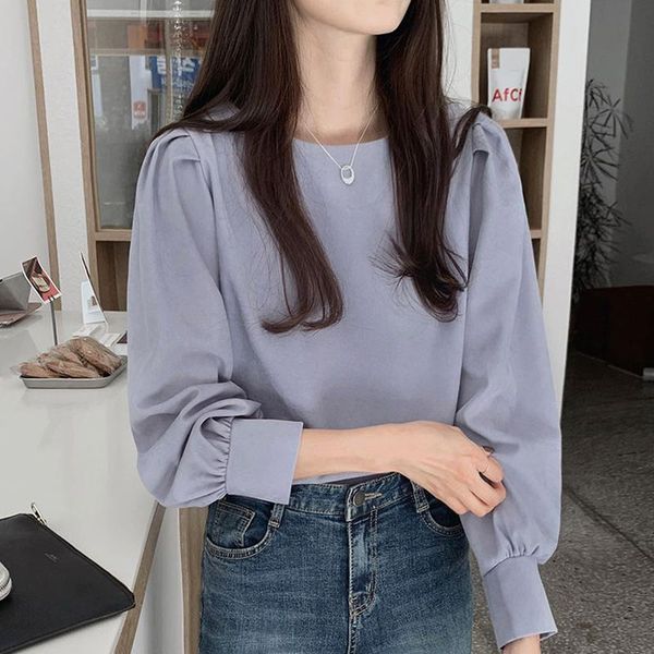 

women's t-shirt korean o-neck puff sleeve elegant women loose white minimalist aesthetic female