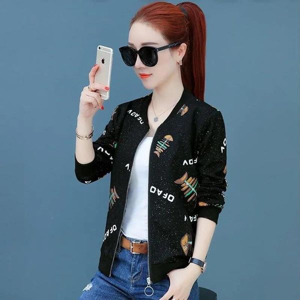 

women's jackets autumn short women's jacket korean fashion thin zipper small large size baseball uniform, Black;brown
