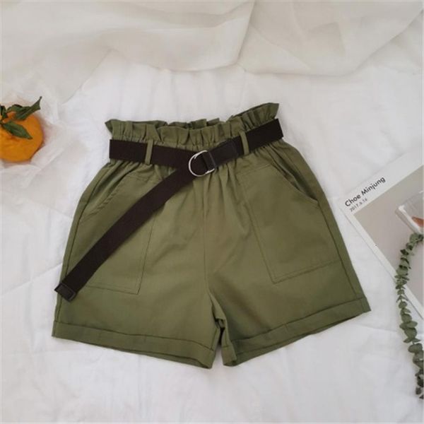 

summer casual high waist retro womens short loose straight fashion wide leg ladies with belt, White;black
