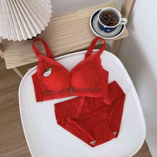 

meihua mai language latex cup maintenance non steel ring underwear women's small chest gathering and adjusting auxiliary milk red bra, Red;black