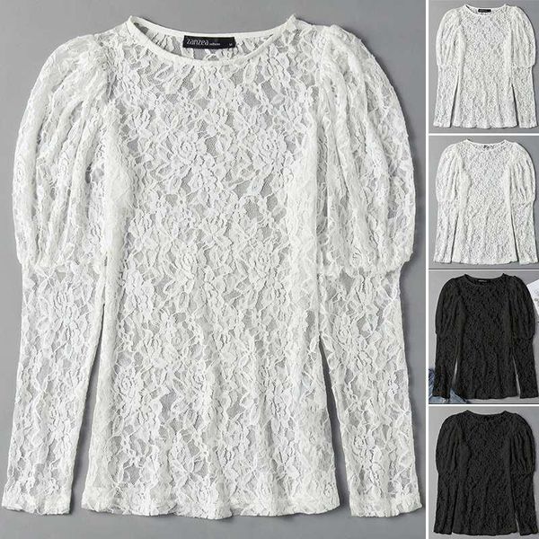 

women's blouses & shirts o neck solid thin elegant long sleeve lace women hollow out casual loose office summer blusas 7, White