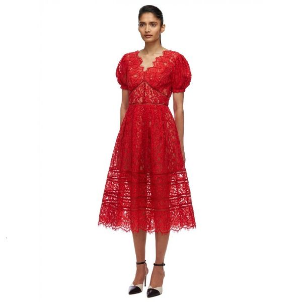 

casual dresses runway summer women's embroidery puff sleeve ruffles shirt self portrait vestidos lace party 1hbd, Black;gray