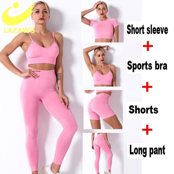 

waist support lazawg 4pcs women yoga sets workout sportswear gym fitness wear high leggings body shaper clothes seamless suits, Black;gray