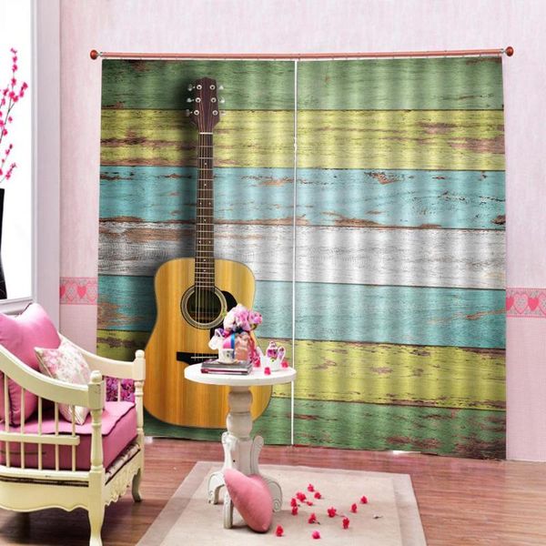 

curtain & drapes custom 3d artistic shower curtains guitar acoustic on wooden planks blackout for living room bedroom home