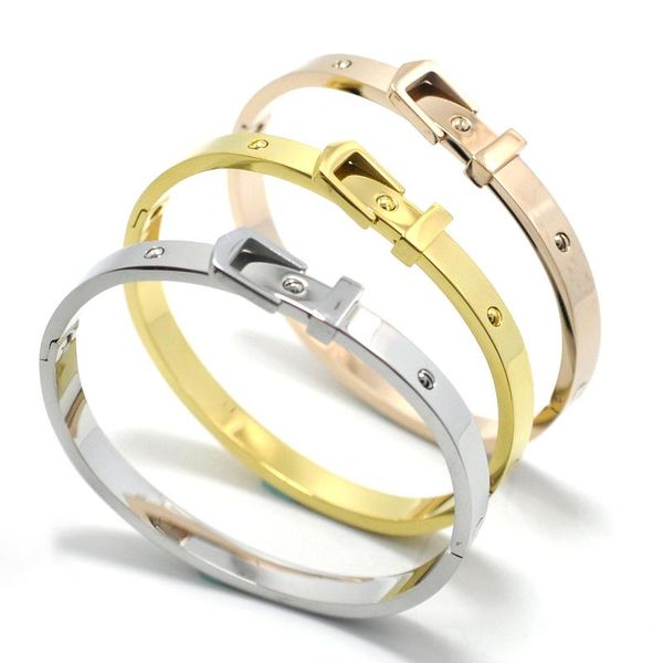 

bangle luxury belt rivet charm cuff bracelets & bangles for women stianless steel jewelry rose gold sliver bijou accessories, Black