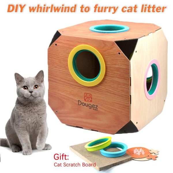 

cat furniture & scratchers 1 set diy scratching box pet toy claw board carboard hair removal hiding bed house corrugated boxes