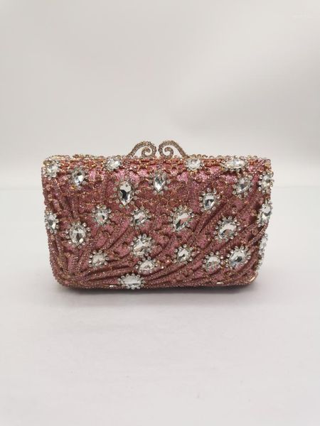 

evening bags lady pink/silver color rhinestone clutch purse for wedding party prom purses wallets female handbag clutches