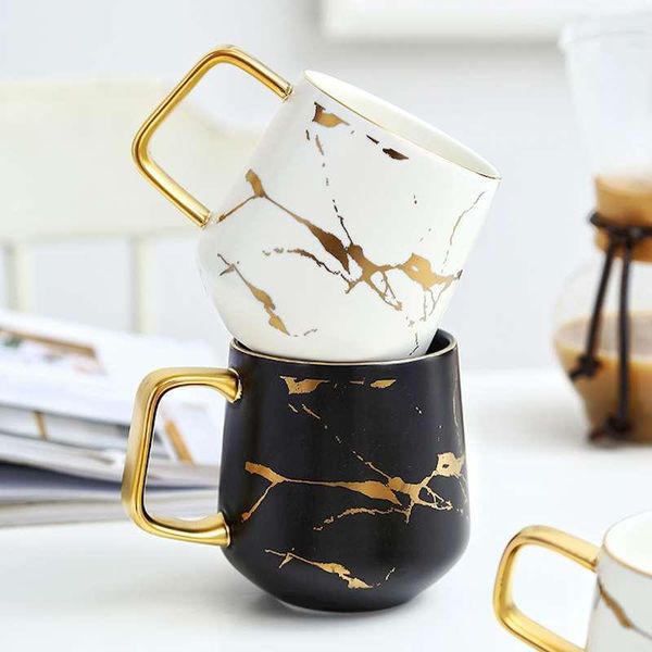 

mugs creative fresh nordic style marble matte gold ceramic cup tea coffee mug with wooden lid tray gift