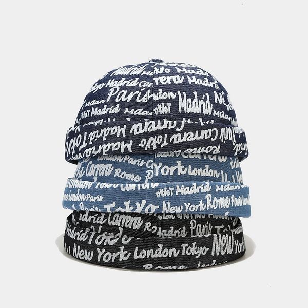 

female new yuppie street hip hop landlord eavesless graffiti english letters lovers melon skin hat male, Blue;gray