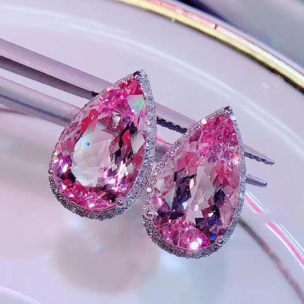 

water drop pink sapphire stud earring real 925 sterling silver jewelry engagement wedding earrings for women bridal party gift3927125, Golden;silver