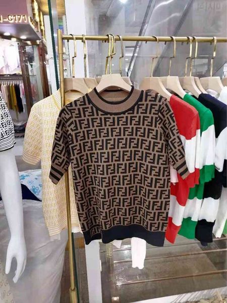 

double f fabric summer temperament commuter cotton round neck ice silk knitted sweater, White